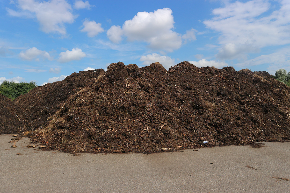 Large pile of mushroom mulch compost